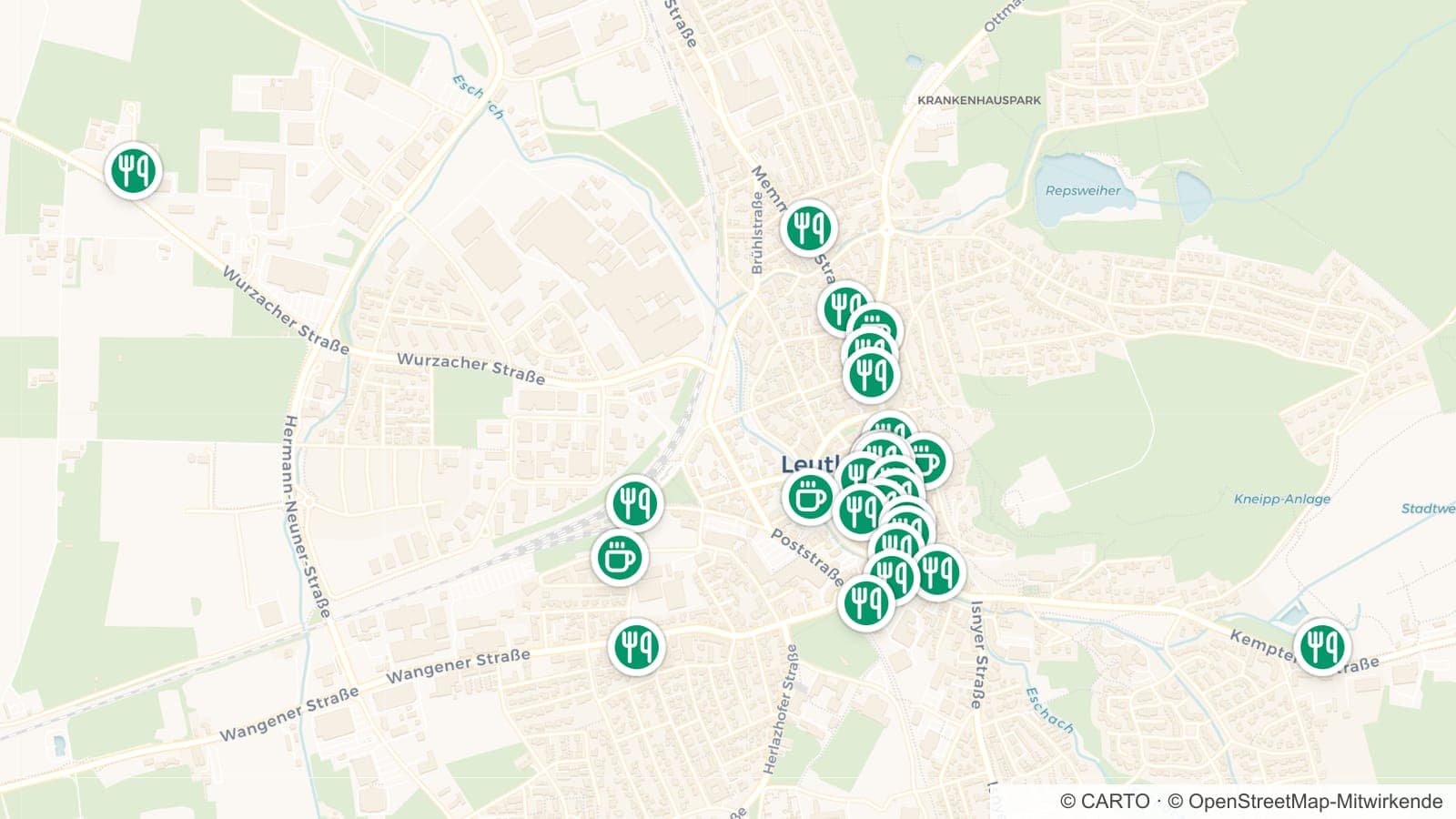 Karte der Restaurants in Leutkirch im Allgäu